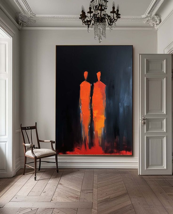 Modern Orange & Black Textured Wall Art