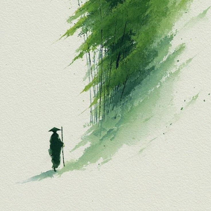 Bamboo Grove Traveler Watercolor Art Print