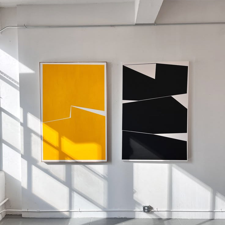 Yellow & Black Geometric Abstract Diptych