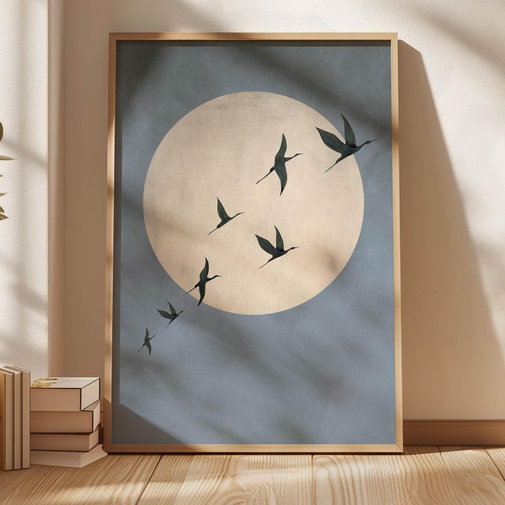 Flying Birds Moon Canvas Wall Art