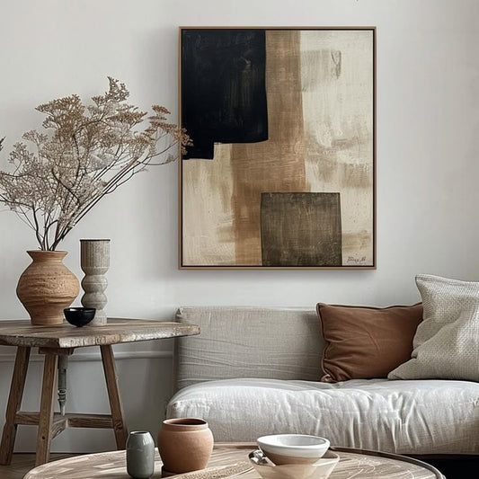 Neutral Abstract Modern Canvas Wall Art – Minimalist Earth Tone Framed Painting